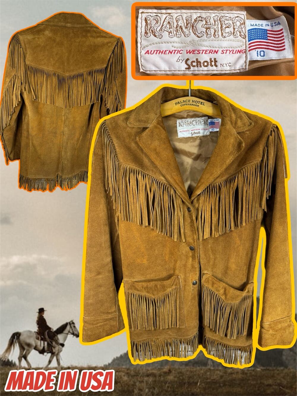 Vintage Schott Rancher Leather Fringe Jacket Sz 10 Western Rodeo Biker Black